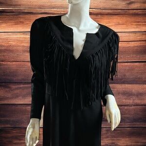 ❄️ 50% off winter FATE black suede bohemian fringe long sleeve top shirt tunic S